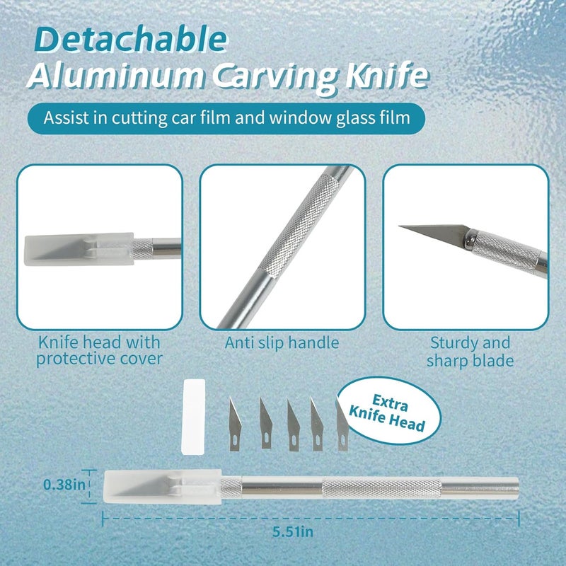 Kpdnjro The Five Piece Film Set Includes A Felt Scraper And An Additional Felt, A Carving Knife And Five Additional Blades, And A 300ml Spray Bottle. Suitable For Glass Coloring Film, Car Window Film. - Image 4